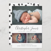 Modernes Drehbuch 3 Foto Collage Geburtsankündigun Ankündigung (Vorne/Hinten)