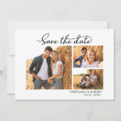 Modernes Drehbuch 3 Foto Collage Wedding Save The Date (Vorderseite)