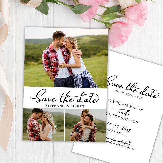 Modernes Drehbuch 3 Foto Collage Wedding Save The Date