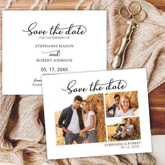 Modernes Drehbuch 3 Foto Collage Wedding Save The Date