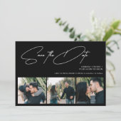 Modernes Drehbuch 3 Fotos Schwarze Hochzeit Save The Date (Stehend Vorderseite)
