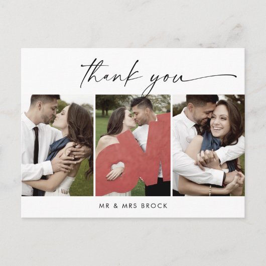 Modernes Drehbuch 3 Fotovorlage Vielen Dank Postkarte (Vorderseite)