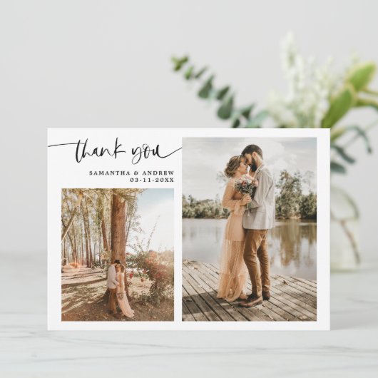 Modernes Drehbuch 5 Foto weiß danke Ihnen Hochzeit (Stehend Vorderseite)