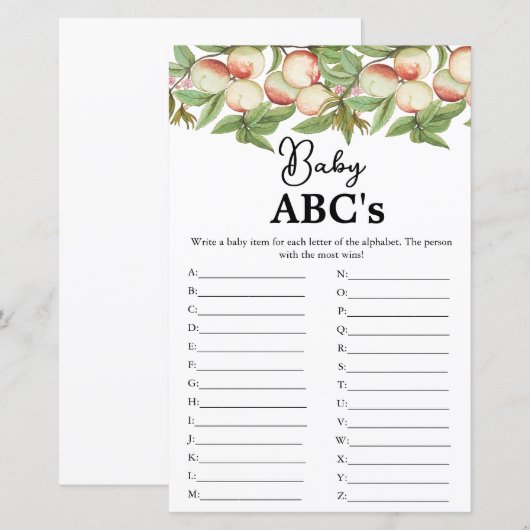 Modernes Drehbuch Baby Abc's Baby Dusche Spiel (Vorne/Hinten)