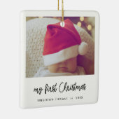 Modernes Drehbuch Baby's First Christmas Foto Keramikornament (Rechts)