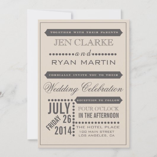 Modernes Drehbuch Beige & Gray Wedding Einladung (Vorderseite)