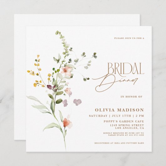 Modernes Drehbuch Blumengarten Bridal Abendessen Einladung (Vorne/Hinten)