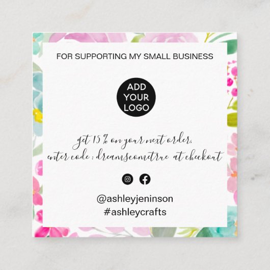 Modernes Drehbuch Blumenrosa Vielen Dank Quadratische Visitenkarte (Rückseite)