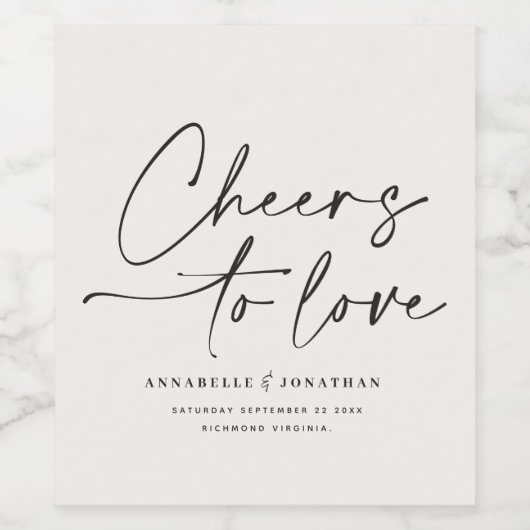 Modernes Drehbuch "Cheers to Liebe" Hochzeitsieg Weinetikett (Einzelnes Label)
