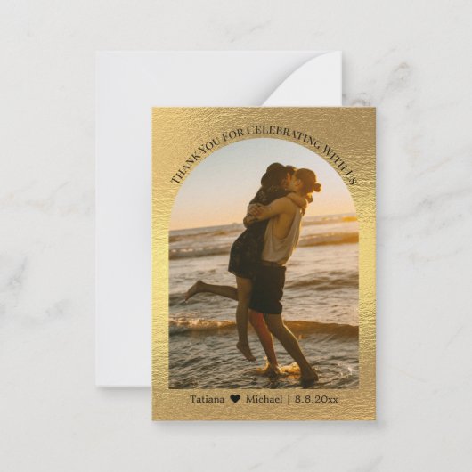 Modernes Drehbuch danke Ihnen Hochzeit Foto Goldfo Mitteilungskarte (Vorderseite)