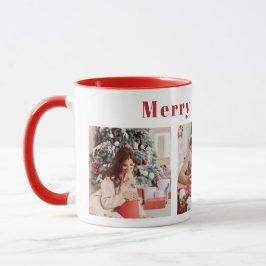 Modernes Drehbuch Drei Foto Rot Merry & Bright Tasse