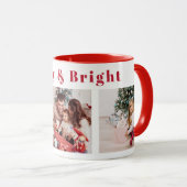 Modernes Drehbuch Drei Foto Rot Merry & Bright Tasse (VorderseiteRechts)