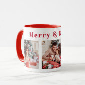 Modernes Drehbuch Drei Foto Rot Merry & Bright Tasse (Vorderseite Links)