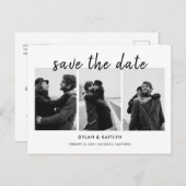 Modernes Drehbuch: Drei Fotos Save the Date Postkarte (Vorne/Hinten)
