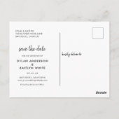 Modernes Drehbuch: Drei Fotos Save the Date Postkarte (Rückseite)
