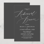 Modernes Drehbuch, Dunkelgrau, Hochzeit-Probe-Dinn Einladung (Vorne/Hinten)