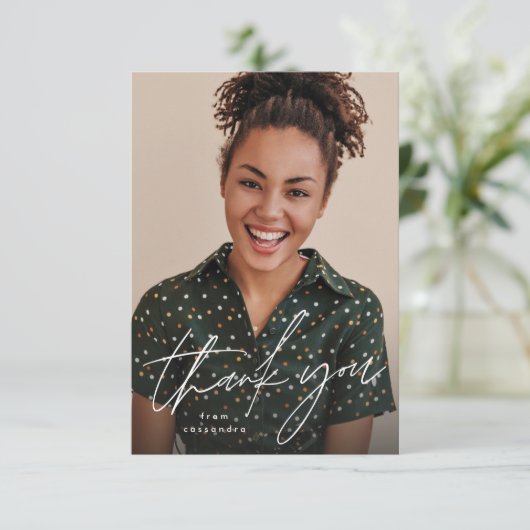 Modernes Drehbuch, einfach ein Foto Abschluss Dankeskarte (Stehend Vorderseite)