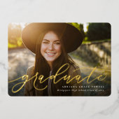 Modernes Drehbuch, einfach ein Foto Abschluss Folieneinladung (Vorderseite)