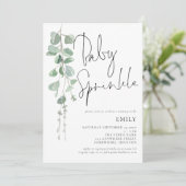 Modernes Drehbuch Eucalyptus Baby Sprinkle Einladu Einladung (Stehend Vorderseite)