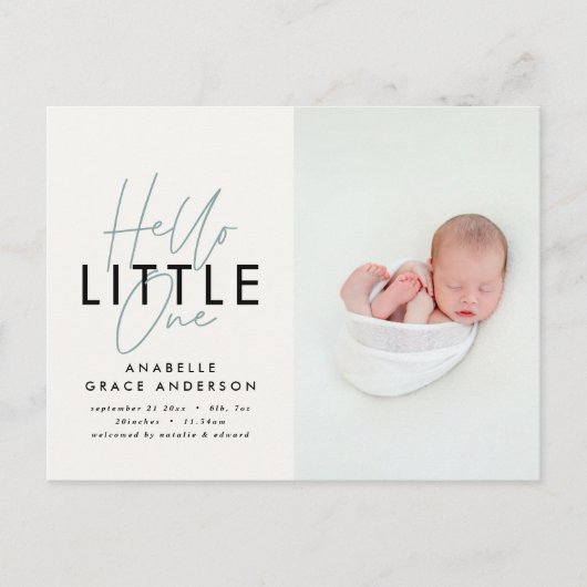 Modernes Drehbuch-Foto hallo Klein Ankündigungspostkarte (Vorderseite)