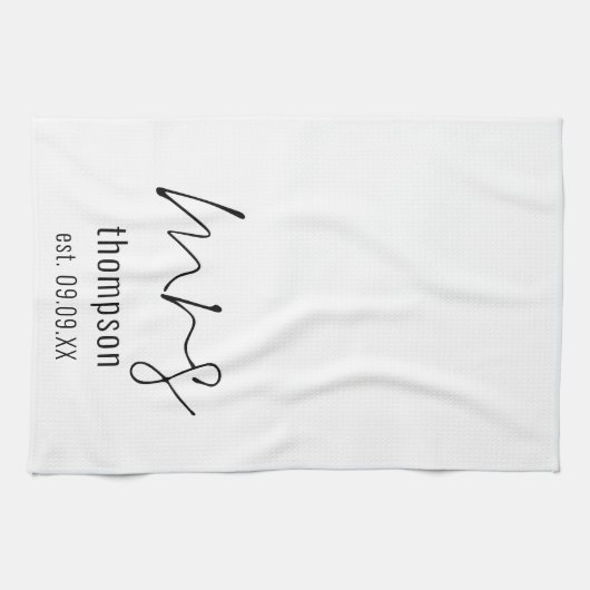 Modernes Drehbuch Frau Name Datum Bride Keepake Geschirrtuch (Horizontal)