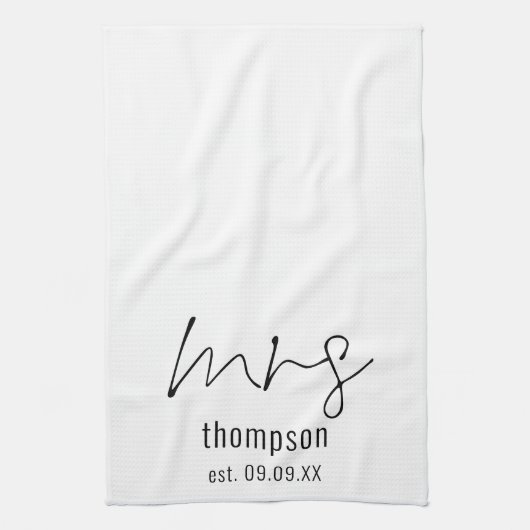 Modernes Drehbuch Frau Name Datum Bride Keepake Geschirrtuch (Vertikal)