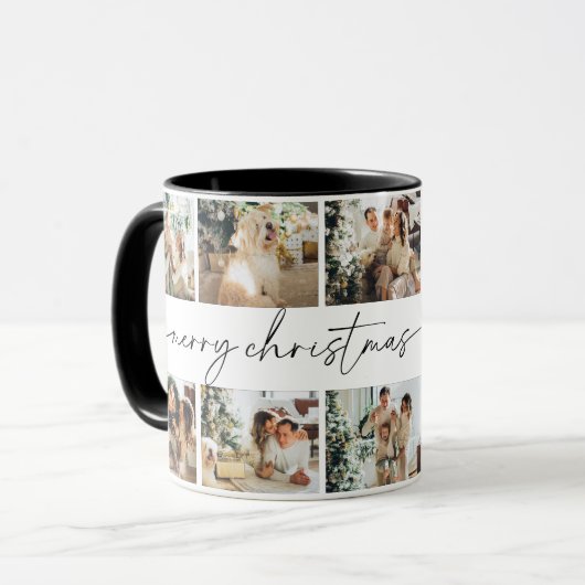 Modernes Drehbuch Frohe Weihnachten Familie Foto T Tasse (Vorderseite Links)