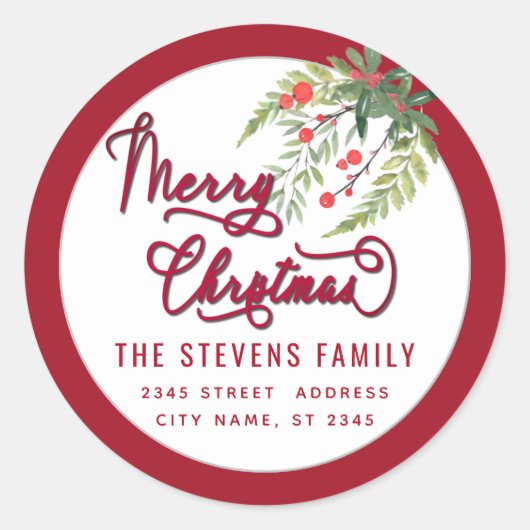 Modernes Drehbuch Frohe Weihnachts-Rot-heilige Lab Runder Aufkleber (Vorderseite)