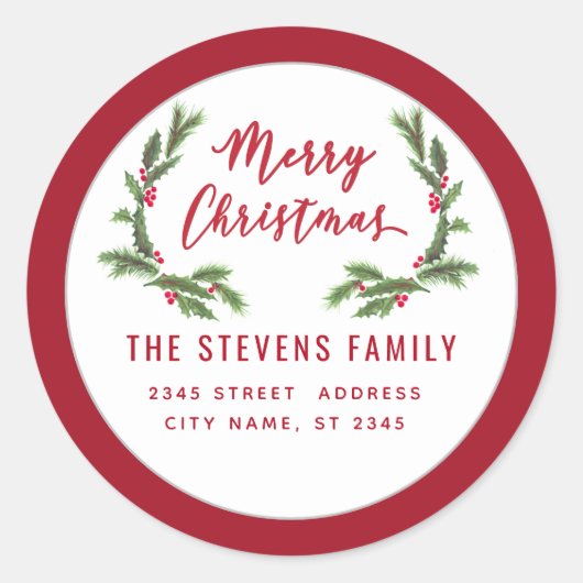 Modernes Drehbuch Frohe Weihnachts-Rot-heilige Lab Runder Aufkleber (Vorderseite)