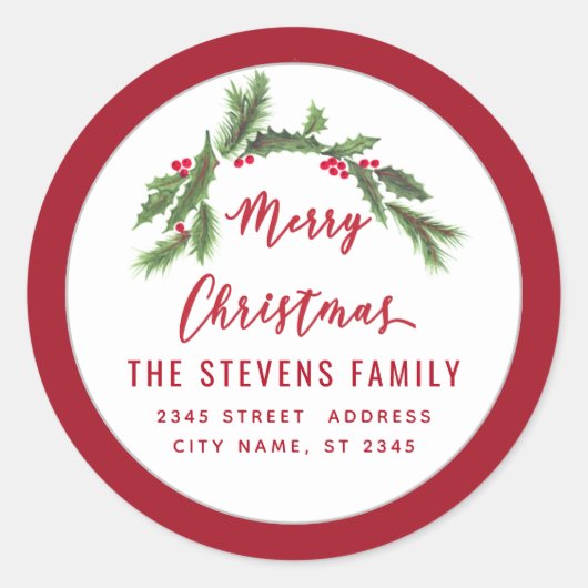 Modernes Drehbuch Frohe Weihnachts-Rot-heilige Lab Runder Aufkleber (Vorderseite)