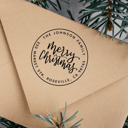 Modernes Drehbuch Frohe Weihnachts-Runde Rücksende Permastempel