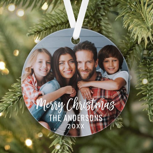 Modernes Drehbuch Frohe Weihnachtsfamilie Foto Ornament