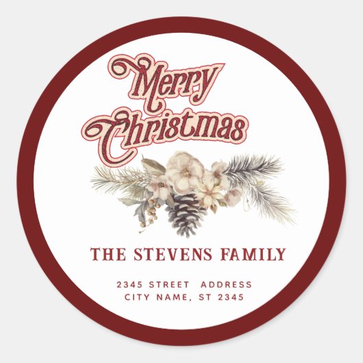 Modernes Drehbuch Frohe Weihnachtskiefer Blumenkog Runder Aufkleber (Vorderseite)