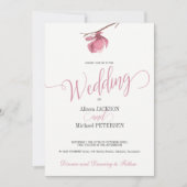 Modernes Drehbuch für die Hochzeit in Rosa und Wei Einladung (Vorderseite)