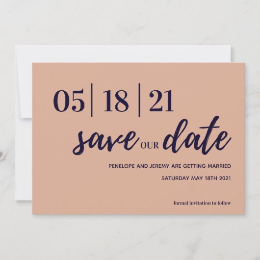 Modernes Drehbuch für Marine und Rosa Save the Dat Date (Vorderseite)