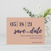 Modernes Drehbuch für Marine und Rosa Save the Dat Date (Stehend Vorderseite)