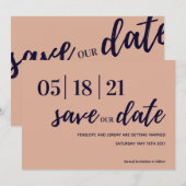 Modernes Drehbuch für Marine und Rosa Save the Dat Date (Vorne/Hinten)