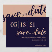 Modernes Drehbuch für Marine und Rosa Save the Dat Date (Vorne/Hinten)