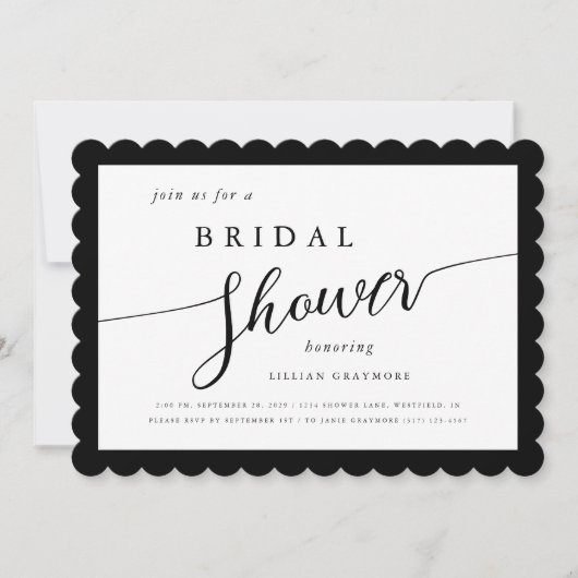 Modernes Drehbuch Gerahmt Schwarz/Weiß-Brautparty Einladung (Vorderseite)