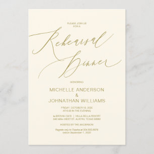 Modernes Drehbuch, Gold, Hochzeit-Probe-Dinner Einladung