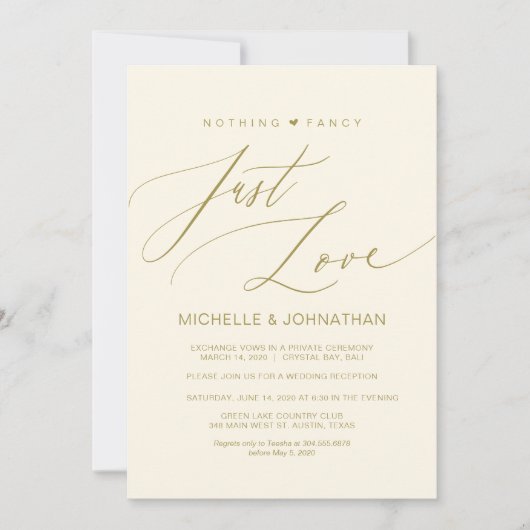 Modernes Drehbuch, Gold, Hochzeitsfeier-Empfang Einladung (Vorderseite)