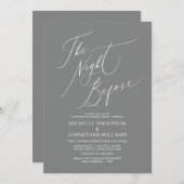 Modernes Drehbuch, Grau, Hochzeit-Probe-Dinner Einladung (Vorne/Hinten)