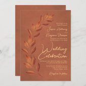 Modernes Drehbuch & Herbstleaves Terracotta Weddin Einladung (Vorne/Hinten)