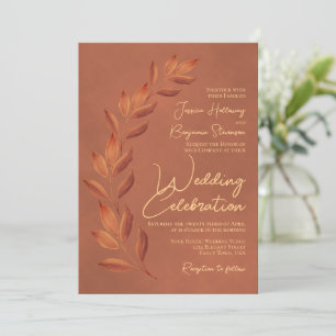 Modernes Drehbuch & Herbstleaves Terracotta Weddin Einladung