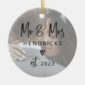 Modernes Drehbuch| Herr und Frau Wedding Two Foto Keramik Ornament (Vorne)