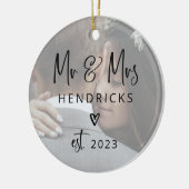 Modernes Drehbuch| Herr und Frau Wedding Two Foto Keramik Ornament (Links)