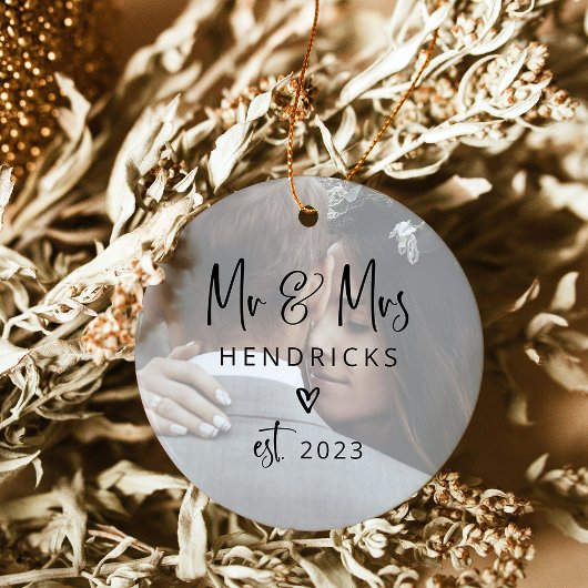 Modernes Drehbuch| Herr und Frau Wedding Two Foto Keramik Ornament