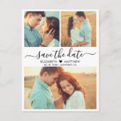 Modernes Drehbuch Herz 3 FotoCollage Save the Date Ankündigungspostkarte (Vorderseite)