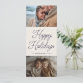 Modernes Drehbuch Lila Zwei Fotos Weihnachten (Stehend Vorderseite)