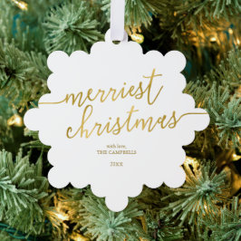Modernes Drehbuch "Merriest Christmas" Foto Ornament Karte